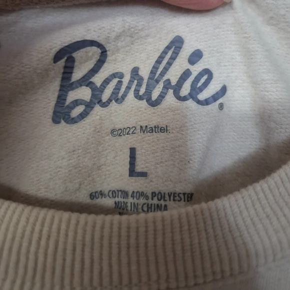 Barbie Womens Cropped Sweatshirt Long Sleeve Graphic Hairstyles Oatmeal Color - Picture 9 of 12